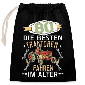 80 Geburtstag Traktor Treker Bauer Trecker Rentner - Verschließbarer Geschenkbeutel aus Baumwolle (25x30cm) - Schwarz - Vorne