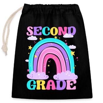 Zweite Klasse 2. Regenbogen Lehrer Schüler 100. - Verschließbarer Geschenkbeutel aus Baumwolle (25x30cm) - Schwarz - Vorne