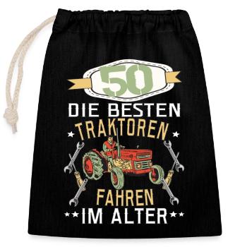 50 Geburtstag Traktor Treker Bauer Trecker Rentner - Verschließbarer Geschenkbeutel aus Baumwolle (25x30cm) - Schwarz - Vorne