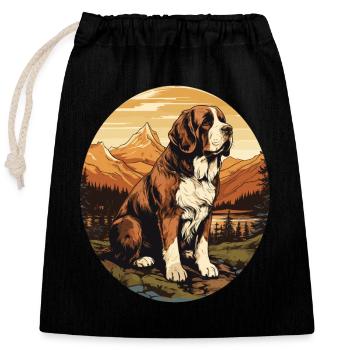 Chien Saint-Bernard - Sac cadeau en coton avec cordon (25 x 30 cm) - noir - Devant
