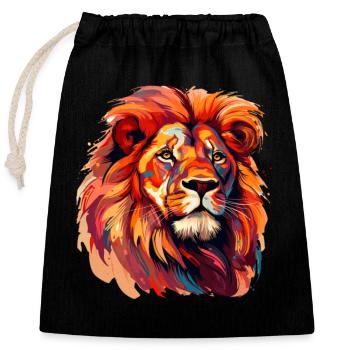 Painted Lion - Closable cotton gift bag (25x30cm) - black - Front