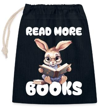 Rabbit reads books and loves novels and stories - Closable cotton gift bag (25x30cm) - navy - Front