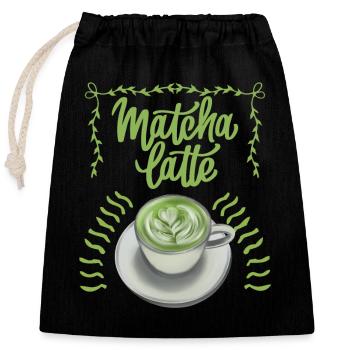 Matcha Latte Typografie, Tasse Matcha, Spruch - Verschließbarer Geschenkbeutel aus Baumwolle (25x30cm) - Schwarz - Vorne