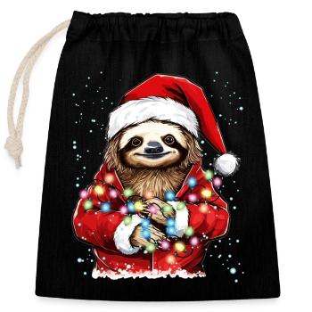 Noël paresseux, conception de Noël paresseux mignon - Sac cadeau en coton avec cordon (25 x 30 cm) - noir - Devant