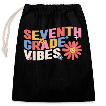 Seventh Grade Vibes 7th Grade Team Retro 100 Day - Closable cotton gift bag (25x30cm) - black - Front