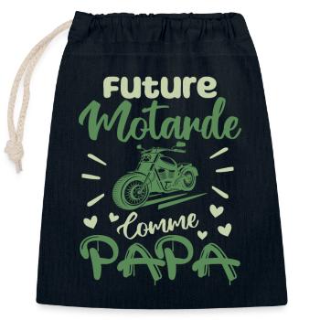 Future Motarde Comme Papa - Sac cadeau en coton avec cordon (25 x 30 cm) - bleu marine - Devant