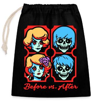 Beauty Before vs. After, Zombie Heads - Closable cotton gift bag (25x30cm) - black - Front