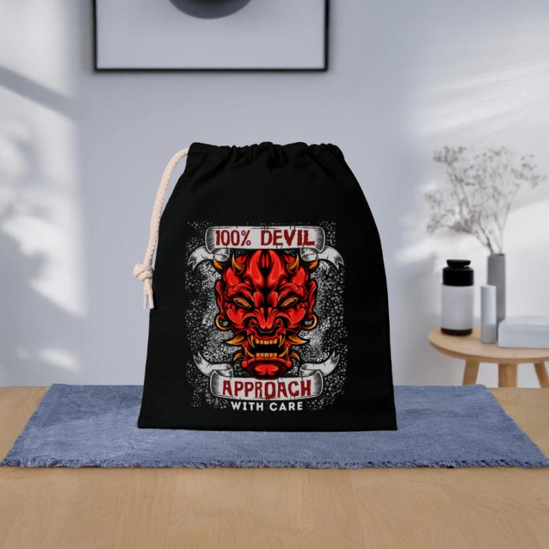 Devil Satan, funny devil saying in comic book style Closable cotton gift bag (25x30cm)