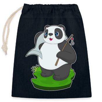 Panda Pêcheur Pêche Aux Poissons - Sac cadeau en coton avec cordon (25 x 30 cm) - bleu marine - Devant