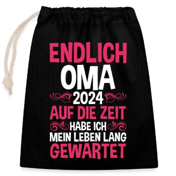 Werdende Oma 2024 - Verschließbarer Geschenkbeutel aus Baumwolle (25x30cm) - Schwarz - Vorne