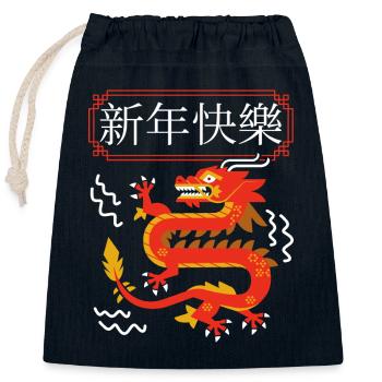 Chinese Dragon, Happy New Year Characters - Closable cotton gift bag (25x30cm) - navy - Front