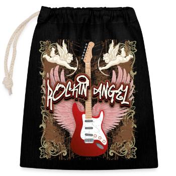 Gitarre E-Gitarre, Rock n Roll Spruch Engelsputten - Verschließbarer Geschenkbeutel aus Baumwolle (25x30cm) - Schwarz - Vorne