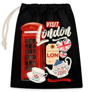Visit London England, Großbritannien Spruch - Verschließbarer Geschenkbeutel aus Baumwolle (25x30cm) - Schwarz - Vorne
