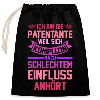 Taufe Patin Tante Patenkind Patentante - Verschließbarer Geschenkbeutel aus Baumwolle (25x30cm) - Schwarz - Vorne