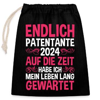 Taufe Patin Tante Patenkind Patentante - Verschließbarer Geschenkbeutel aus Baumwolle (25x30cm) - Schwarz - Vorne