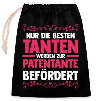 Taufe Patin Tante Patenkind Patentante - Verschließbarer Geschenkbeutel aus Baumwolle (25x30cm) - Schwarz - Vorne