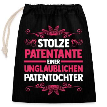 Taufe Patin Tante Patenkind Patentante - Verschließbarer Geschenkbeutel aus Baumwolle (25x30cm) - Schwarz - Vorne