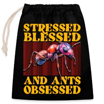 Stressed bless and Ants obsessed - Closable cotton gift bag (25x30cm) - black - Front