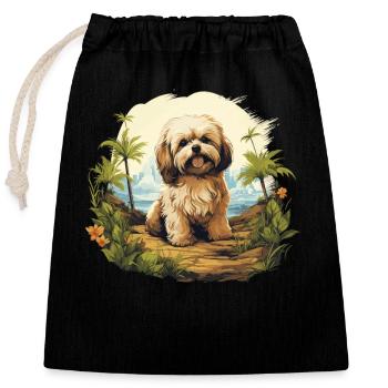 Chien Bichon Havanais - Sac cadeau en coton avec cordon (25 x 30 cm) - noir - Devant