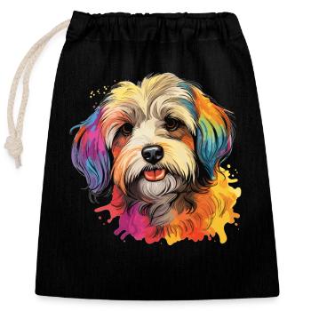 Chien Bichon Havanais - Sac cadeau en coton avec cordon (25 x 30 cm) - noir - Devant