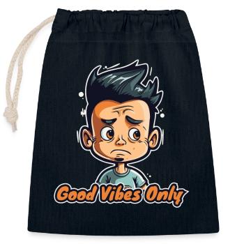 Que des ondes positives - Sac cadeau en coton avec cordon (25 x 30 cm) - bleu marine - Devant
