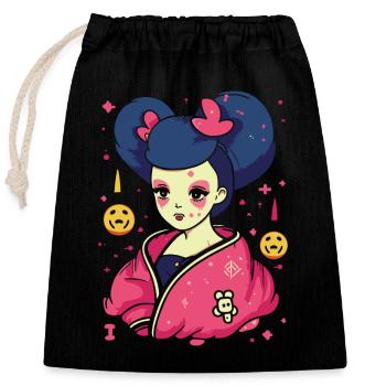 Cartoon Manga Anime: Die alberne Geisha - Verschließbarer Geschenkbeutel aus Baumwolle (25x30cm) - Schwarz - Vorne