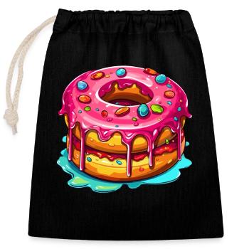 Der glasierte Doppel Donut - Verschließbarer Geschenkbeutel aus Baumwolle (25x30cm) - Schwarz - Vorne