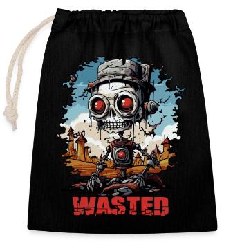 Desert dystopia and a cartoon robot - Closable cotton gift bag (25x30cm) - black - Front