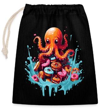 Der Oktopus Donut - Verschließbarer Geschenkbeutel aus Baumwolle (25x30cm) - Schwarz - Vorne