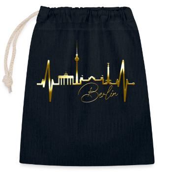 Berlin Skyline Herzschlag Herz Liebe Love Berliner - Verschließbarer Geschenkbeutel aus Baumwolle (25x30cm) - Navy - Vorne