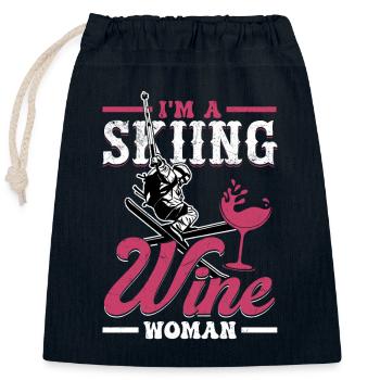 I'm A Skiing and Wine Woman Wintersport Ski - Verschließbarer Geschenkbeutel aus Baumwolle (25x30cm) - Navy - Vorne