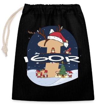 Génial nom d’Igor w chapeau de père Noël dans le thème de Noël - Sac cadeau en coton avec cordon (25 x 30 cm) - noir - Devant