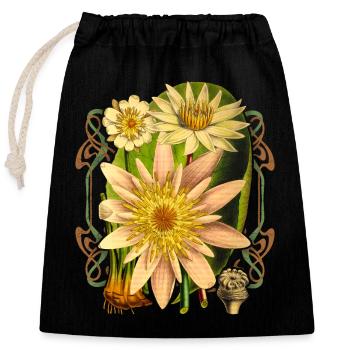 Vintage Botanical Water Lily, Lotus Flower - Closable cotton gift bag (25x30cm) - black - Front