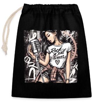 Rock n Roll forever Vintage Girl Rocknroll - Closable cotton gift bag (25x30cm) - black - Front