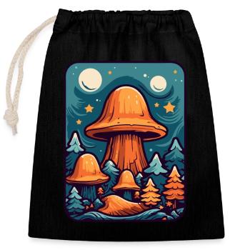 Enchanting forest of trees and mushrooms - Closable cotton gift bag (25x30cm) - black - Front