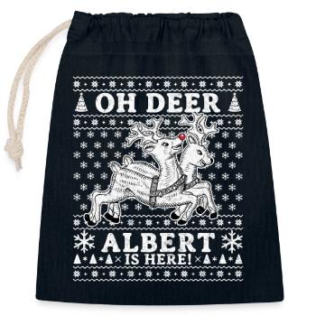 Oh Deer - Albert is here Ugly Weihnachten - Verschließbarer Geschenkbeutel aus Baumwolle (25x30cm) - Navy - Vorne