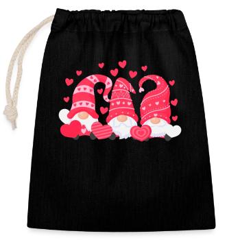Three Dwarfs Heart Happy Valentine's Day Hearts Gnome - Closable cotton gift bag (25x30cm) - black - Front