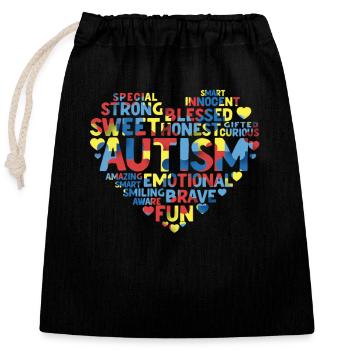 Cœur différent de sensibilisation à l’autisme - Sac cadeau en coton avec cordon (25 x 30 cm) - noir - Devant