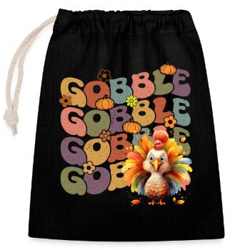 Happy Thanksgiving: Gobble Gobble Happy Turkey Day - Sac cadeau en coton avec cordon (25 x 30 cm) - noir - Devant