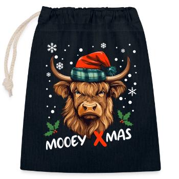 Schottische Highland Kuh feiert Weihnachten Muh - Verschließbarer Geschenkbeutel aus Baumwolle (25x30cm) - Navy - Vorne