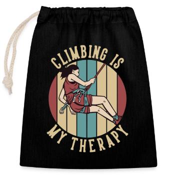 Climbing is my Therapy Sportklettern - Verschließbarer Geschenkbeutel aus Baumwolle (25x30cm) - Schwarz - Vorne