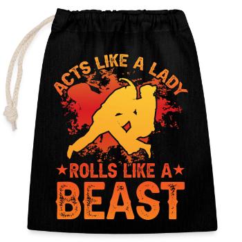 Acts like a Lady rolls like a Beast BJJ - Closable cotton gift bag (25x30cm) - black - Front