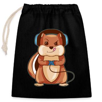 Gamer Squirrel Jeux vidéo drôles - Sac cadeau en coton avec cordon (25 x 30 cm) - noir - Devant