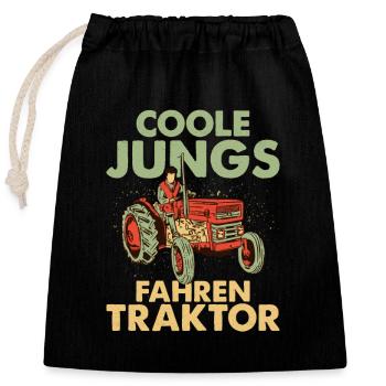 Coole Jungs fahren Traktor Bauer - Verschließbarer Geschenkbeutel aus Baumwolle (25x30cm) - Schwarz - Vorne