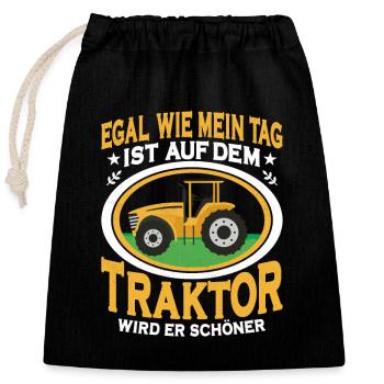 Auf dem Traktor wird er schöner Bauer Trecker - Verschließbarer Geschenkbeutel aus Baumwolle (25x30cm) - Schwarz - Vorne