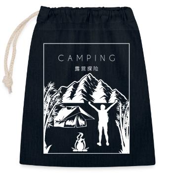Camping Chinese Hanzi Glamping Campsite - Closable cotton gift bag (25x30cm) - navy - Front