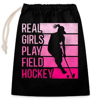 Field Hockey Real Girls Play Field - Closable cotton gift bag (25x30cm) - black - Front
