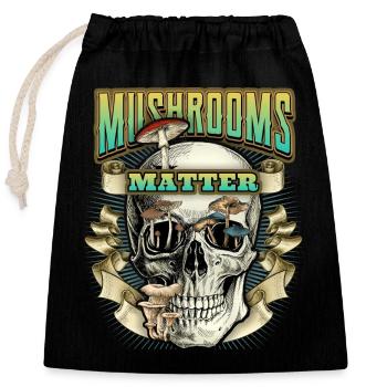 Funny Skull, Psychedelic Art, Mushrooms - Closable cotton gift bag (25x30cm) - black - Front