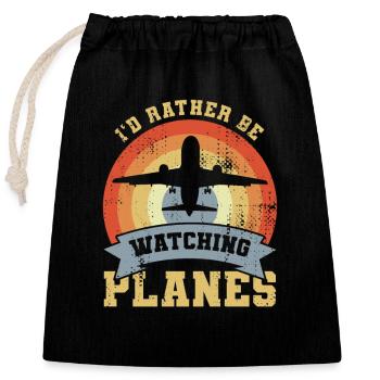 Watching Airplanes - Closable cotton gift bag (25x30cm) - black - Front