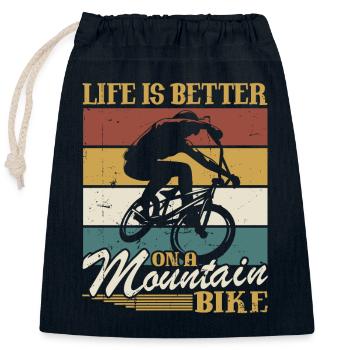 La vie est plus belle en VTT - Sac cadeau en coton avec cordon (25 x 30 cm) - bleu marine - Devant